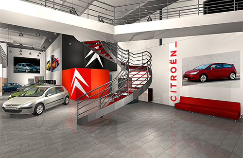 Interior con coches