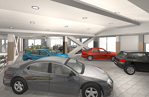 Interior con coches